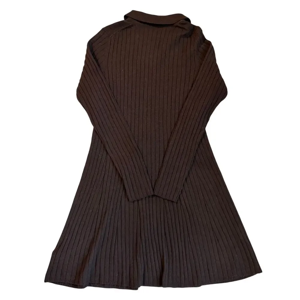 GAP Chocolate, Ribbed, Collared, Henley, Long Sleeve Sweater Dress- M - Picture 2 of 8